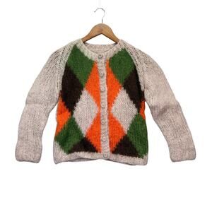 Vintage Angora Cardigan Women’s Tan Cottagecore Button Front Knit Emo Sweater XS